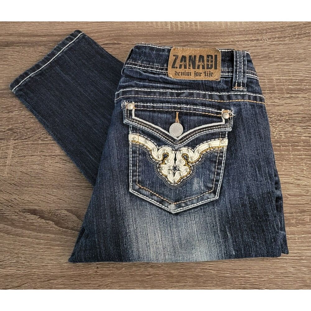 Zanadi Denim For Life‎ Women's 11 Embellished Pockets Stretch Blue Denim Jeans